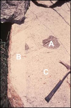 A photo of a rock C with an included rock A.